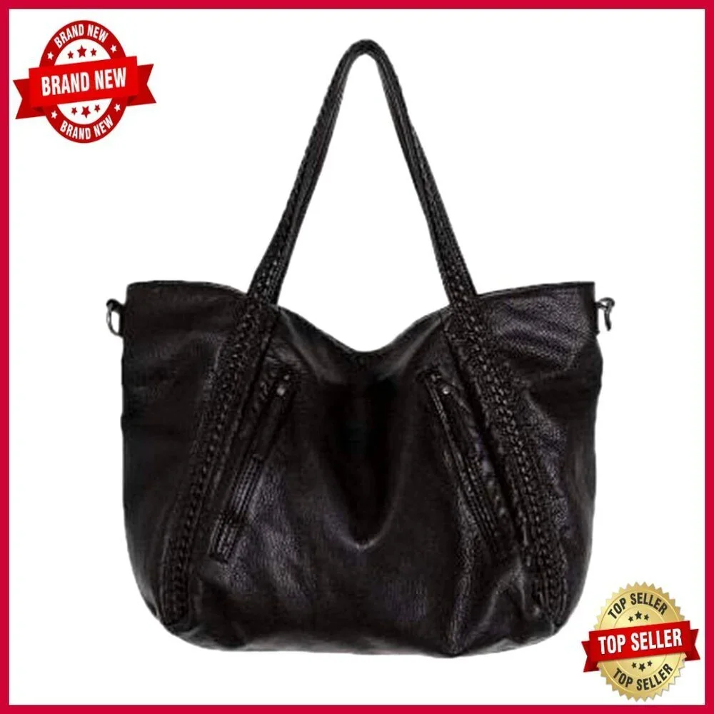 Oversized Slouchy Hobo Tote Bag with Multi-Pockets, Faux Leather